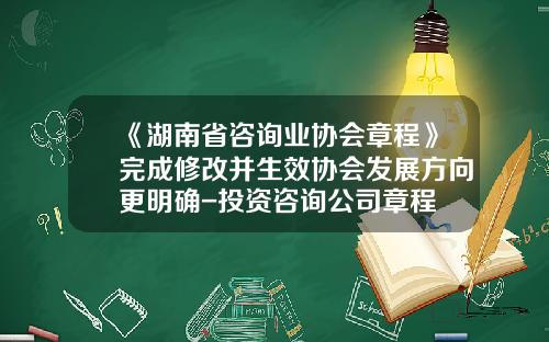 《湖南省咨询业协会章程》完成修改并生效协会发展方向更明确-投资咨询公司章程