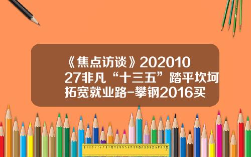 《焦点访谈》20201027非凡“十三五”踏平坎坷拓宽就业路-攀钢2016买断多少钱