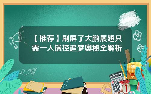 【推荐】刷屏了大鹏展翅只需一人操控追梦奥秘全解析
