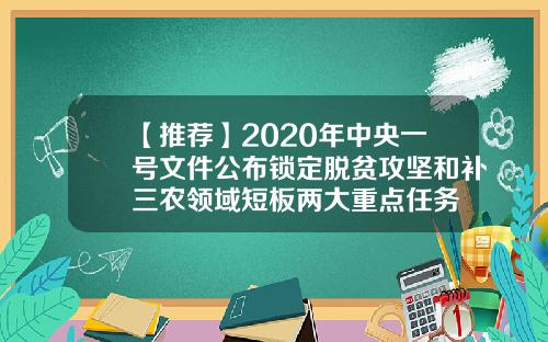 【推荐】2020年中央一号文件公布锁定脱贫攻坚和补三农领域短板两大重点任务