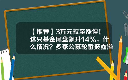 【推荐】3万元拉至涨停！这只基金尾盘飙升14%，什么情况？多家公募轮番披露溢价公告-基金上折收益