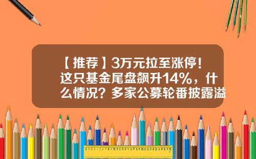 【推荐】3万元拉至涨停！这只基金尾盘飙升14%，什么情况？多家公募轮番披露溢价公告-基金折溢价