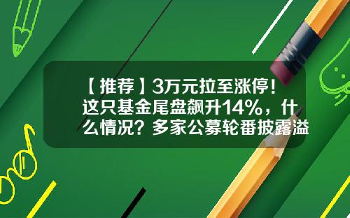 【推荐】3万元拉至涨停！这只基金尾盘飙升14%，什么情况？多家公募轮番披露溢价公告-基金溢价查询