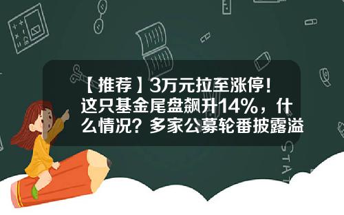 【推荐】3万元拉至涨停！这只基金尾盘飙升14%，什么情况？多家公募轮番披露溢价公告-基金溢价