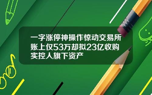 一字涨停神操作惊动交易所账上仅53万却拟23亿收购实控人旗下资产