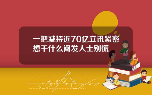 一把减持近70亿立讯紧密想干什么阐发人士别慌