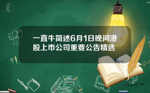 一直牛简述6月1日晚间港股上市公司重要公告精选