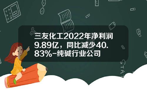 三友化工2022年净利润9.89亿，同比减少40.83%-纯碱行业公司