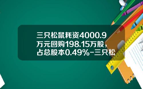 三只松鼠耗资4000.9万元回购198.15万股，占总股本0.49%-三只松鼠股票最新资讯
