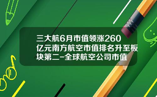 三大航6月市值领涨260亿元南方航空市值排名升至板块第二-全球航空公司市值