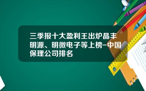 三季报十大盈利王出炉晶丰明源、明微电子等上榜-中国保理公司排名