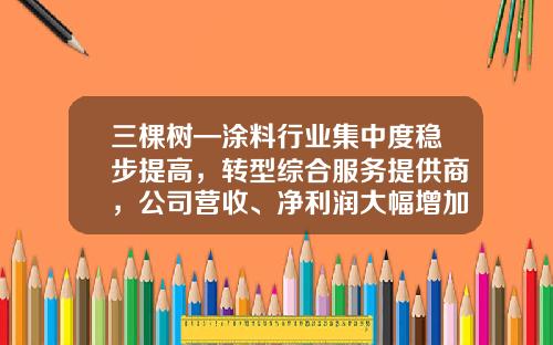 三棵树—涂料行业集中度稳步提高，转型综合服务提供商，公司营收、净利润大幅增加-保险公司业绩墙