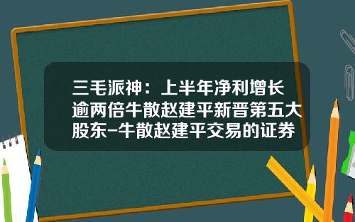 三毛派神：上半年净利增长逾两倍牛散赵建平新晋第五大股东-牛散赵建平交易的证券公司