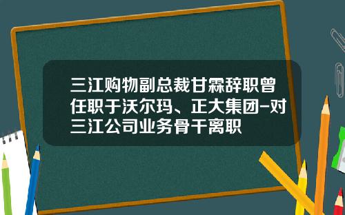 三江购物副总裁甘霖辞职曾任职于沃尔玛、正大集团-对三江公司业务骨干离职