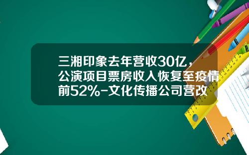 三湘印象去年营收30亿，公演项目票房收入恢复至疫情前52%-文化传播公司营改增后怎么做账
