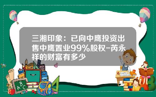 三湘印象：已向中鹰投资出售中鹰置业99%股权-芮永祥的财富有多少