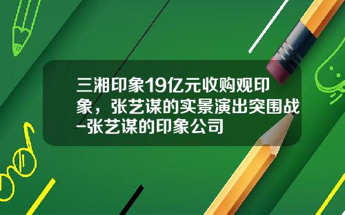 三湘印象19亿元收购观印象，张艺谋的实景演出突围战-张艺谋的印象公司