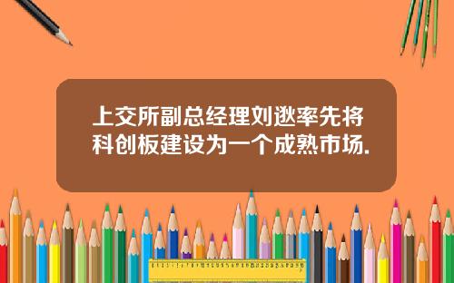 上交所副总经理刘逖率先将科创板建设为一个成熟市场.