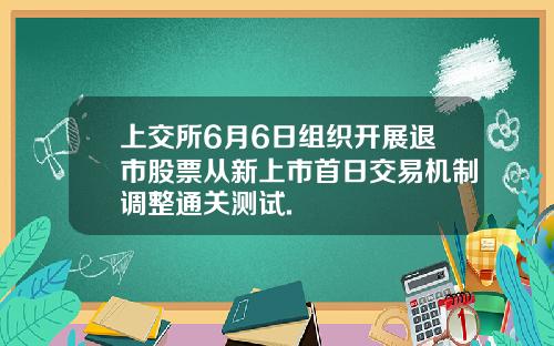 上交所6月6日组织开展退市股票从新上市首日交易机制调整通关测试.
