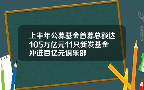 上半年公募基金首募总额达105万亿元11只新发基金冲进百亿元俱乐部