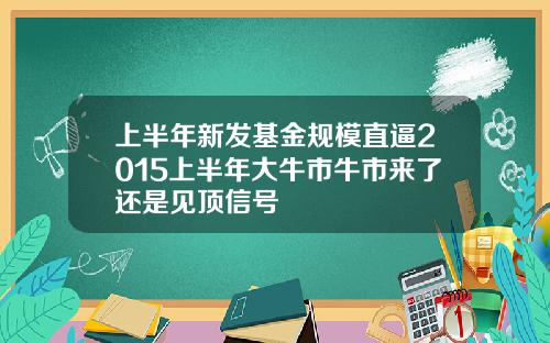上半年新发基金规模直逼2015上半年大牛市牛市来了还是见顶信号