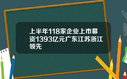 上半年118家企业上市募资1393亿元广东江苏浙江领先