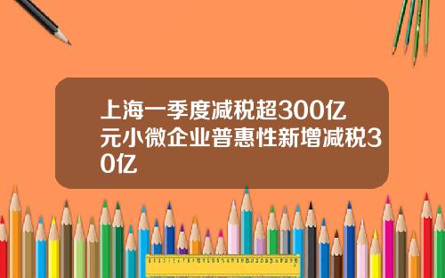 上海一季度减税超300亿元小微企业普惠性新增减税30亿