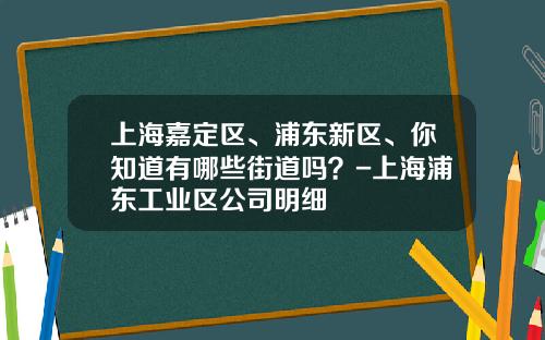 上海嘉定区、浦东新区、你知道有哪些街道吗？-上海浦东工业区公司明细
