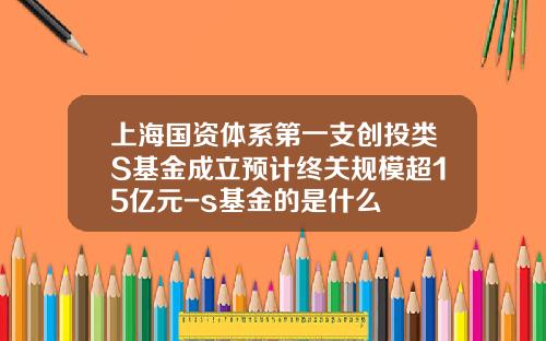 上海国资体系第一支创投类S基金成立预计终关规模超15亿元-s基金的是什么