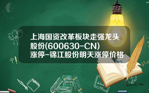 上海国资改革板块走强龙头股份(600630-CN)涨停-锦江股份明天涨停价格是多少