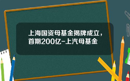 上海国资母基金揭牌成立，首期200亿-上汽母基金