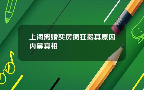 上海离婚买房疯狂揭其原因内幕真相