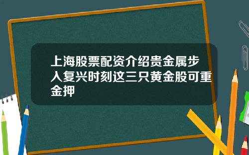 上海股票配资介绍贵金属步入复兴时刻这三只黄金股可重金押