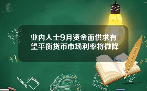 业内人士9月资金面供求有望平衡货币市场利率将微降