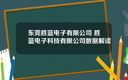 东莞胜蓝电子有限公司 胜蓝电子科技有限公司数据解读