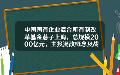 中国国有企业混合所有制改革基金落子上海，总规模2000亿元，主投混改概念及战略新兴产业-央企混改基金