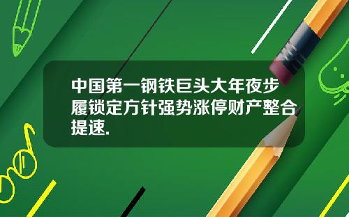 中国第一钢铁巨头大年夜步履锁定方针强势涨停财产整合提速.
