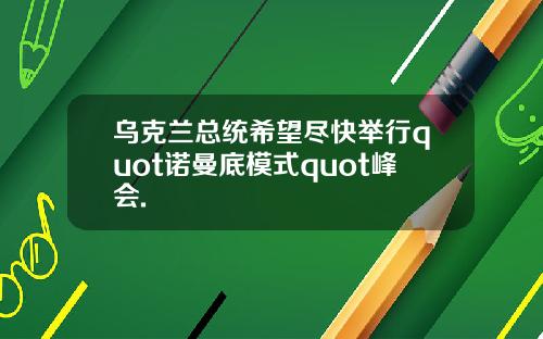 乌克兰总统希望尽快举行quot诺曼底模式quot峰会.