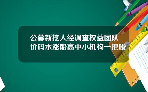 公募新挖人经调查权益团队价码水涨船高中小机构一把唆