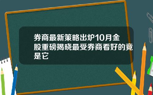 券商最新策略出炉10月金股重磅揭晓最受券商看好的竟是它