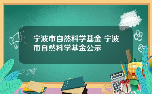 宁波市自然科学基金 宁波市自然科学基金公示