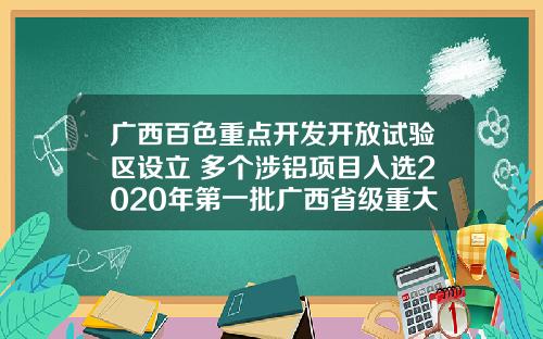 广西百色重点开发开放试验区设立 多个涉铝项目入选2020年第一批广西省级重大项目