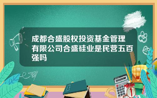 成都合盛股权投资基金管理有限公司合盛硅业是民营五百强吗