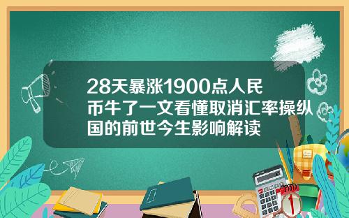 28天暴涨1900点人民币牛了一文看懂取消汇率操纵国的前世今生影响解读