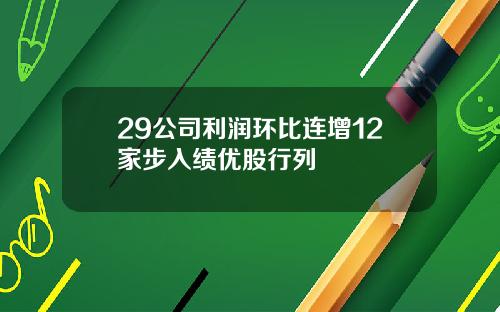 29公司利润环比连增12家步入绩优股行列