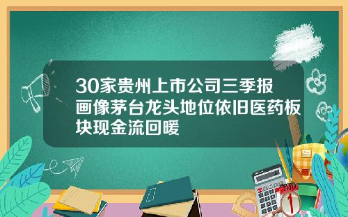 30家贵州上市公司三季报画像茅台龙头地位依旧医药板块现金流回暖