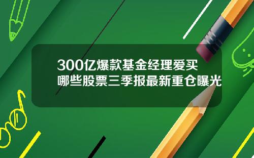 300亿爆款基金经理爱买哪些股票三季报最新重仓曝光