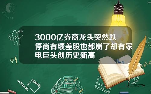 3000亿券商龙头突然跌停尚有绩差股也都崩了却有家电巨头创历史新高