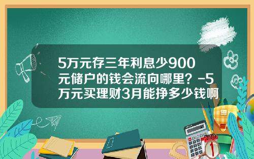 5万元存三年利息少900元储户的钱会流向哪里？-5万元买理财3月能挣多少钱啊