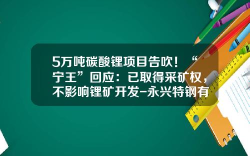 5万吨碳酸锂项目告吹！“宁王”回应：已取得采矿权，不影响锂矿开发-永兴特钢有限公司